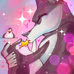 anthro anthro_on_feral beak bestiality black_body black_eyebrows black_feathers black_nose chair eyebrows eyes_closed feathers feral flippers fur furniture grey_body grey_fur group heart_symbol hearts_around_head kiss_on_lips kissing larger_anthro larger_male light looking_at_another love male male/male male_anthro male_feral multicolored_body multicolored_feathers multicolored_fur on_chair open_beak open_mouth orange_beak red_tongue romantic romantic_ambiance sitting sitting_on_chair size_difference smaller_feral smaller_male sparkles stunned table thick_eyebrows tongue trio two_tone_body two_tone_feathers two_tone_fur white_body white_feathers white_fur mskend_a dreamworks madagascar_(series) the_penguins_of_madagascar agent_classified private_(madagascar) skipper_(madagascar) adelie_penguin avian bird canid canine canis mammal penguin wolf 1:1 2024 colored digital_drawing_(artwork) digital_media_(artwork) english_description hi_res lighting shaded