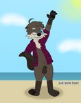 animal_genitalia anthro balls beach brown_body brown_fur clothing eyewear flannel fur genitals male one_eye_closed seaside sheath solo text wink just_some_bean beryl_(just_some_bean) mammal mustelid otter absurd_res digital_media_(artwork) english_text hi_res