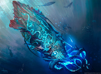 ambiguous_gender antennae_(anatomy) feral glowing glowing_body glowing_eyes size_difference solo suction_cup tentacles underwater water svetlin_velinov hasbro magic:_the_gathering wizards_of_the_coast ambient_fish ambient_sealife ambient_whale aquatic cephalopod coleoid decapodiform mollusk squid 2019 official_art