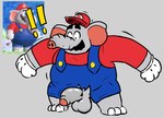 anthro balls clothed clothing facial_hair genitals male mustache partially_clothed penis reference_image solo surprise trunk wardrobe_malfunction charmcharmcharm mario_bros nintendo super_mario_bros_wonder elephant_mario mario elephant elephantid mammal proboscidean hi_res official_art