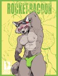 abs anthro armpit_hair blush bodily_fluids body_hair bulge chest_hair clothing jockstrap male muscular muscular_male nipples pecs pubes size_difference solo sweat underwear mr.brapion guardians_of_the_galaxy marvel rocket_raccoon mammal procyonid raccoon absurd_res comic hi_res