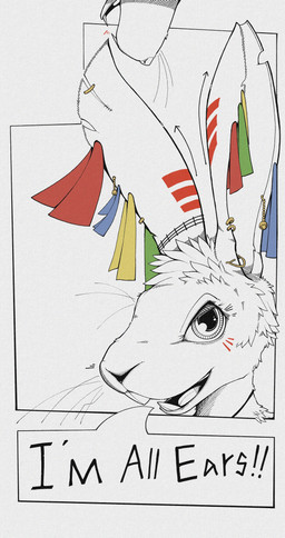 anthro black_eyes buckteeth dialogue ear_piercing ear_ring female fur long_ears open_mouth piercing ring_piercing simple_background solo speech_bubble teeth text tongue whiskers gompami lagomorph leporid mammal murid murine rabbit rat rodent 2026 absurd_res english_text hi_res