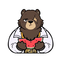 4_fingers anthro black_clothing black_shirt black_topwear brown_body brown_fur chain_necklace chibi clothed clothed_anthro clothed_male clothing eye_scar eyebrows facial_scar fingers food fruit fur holding_food holding_object jacket jewelry male male_anthro melon necklace open_clothing open_jacket open_topwear plant scar shirt simple_background solo topwear watermelon white_background white_clothing white_jacket white_topwear shyybuchi mihoyo zenless_zone_zero ben_bigger bear mammal 1:1 hi_res