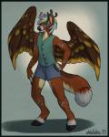 accessory ambiguous_gender anthro antlers bell biped clothed clothing feathered_wings feathers furgonomics green_eyes hair hooves horn long_hair multicolored_hair solo spots standing tail tail_accessory tail_bell wings ekbellatrix aven-fawn deer mammal peryton 2015 digital_media_(artwork) hi_res