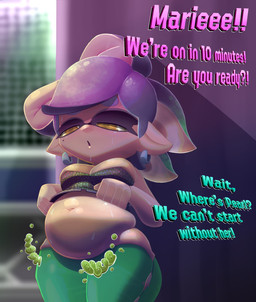 after_vore belly breasts female female_pred inside overweight solo text thick_thighs vore yellow_eyes malachi21148 nintendo splatoon marie_(splatoon) aquatic cephalopod humanoid inkling mollusk 2021 hi_res