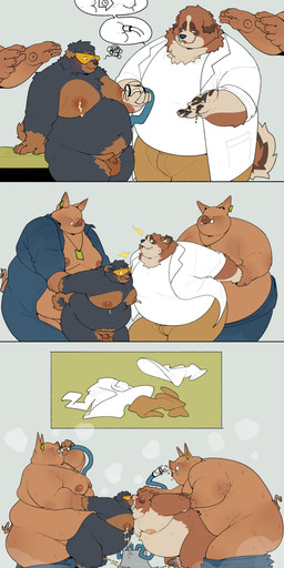 anal anal_penetration anthro balls belly big_belly bodily_fluids bottomwear brown_body clothing cum ejaculation erection genital_fluids genitals glans group kemono lactating male male/male male_lactation moobs nipples nude nude_anthro nude_male obese overweight overweight_anthro overweight_bottom overweight_dom overweight_male overweight_sex overweight_sub overweight_top pants penetration penile penile_penetration penis penis_in_ass sex shirt small_penis topwear visor quanjiang superhero_dog_(quanjiang) canid canine canis domestic_dog domestic_pig mammal suid suine sus_(pig) 2025 absurd_res comic hi_res