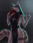 anthro blood bodily_fluids breasts dangerous doctor female fur gore lust nurse pose side_boob solo stripes syringe tail violence elenmory domestic_cat felid feline felis mammal tabby_cat absurd_res hi_res pinup