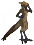 anthro avian_feet beak blue_eyes bracelet breasts claws clothing feathers feet female hat hat_only headgear headgear_only headwear headwear_only hindpaw jewelry mostly_nude non-mammal_breasts paws scales solo tail tail_feathers conditional_dnp sefeiren lizanne avian bird lyrebird oscine passerine