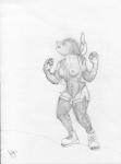 arania breast_expansion breasts claws clothing erect_nipples expansion female footwear hat headgear headwear humanoid mammal mephitid monochrome nipples ranger shocked shoes skunk solo torn_clothing transformation