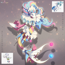 ambiguous_gender anthro eyelashes gem hair looking_at_viewer multicolored_body multicolored_hair pearl_(gem) purple_eyes simple_background solo starfish_(accessory) striped_body stripes tail text leoiruga nintendo pokemon aquatic asterozoan blacephalon echinoderm generation_7_pokemon hybrid pokemon_(species) primarina starfish ultra_beast 1:1 2026 english_text hi_res reference_image signature