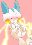 3_fingers 3_toes blush buckteeth electricity embarrassed eyes_closed feet female fingers fur lightning pink_background simple_background soles solo tail teeth toes white_body white_fur nanka_(artist) nintendo pokemon generation_4_pokemon pachirisu pokemon_(species) 2025 absurd_res hi_res japanese_description