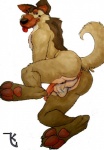 anthro anthrofied anus backsack balls black_eyes blue_eyes butt erection flaccid genitals humanoid_genitalia humanoid_penis looking_at_viewer looking_back male nude pawpads paws penis pink_pawpads raised_tail simple_background solo tail tongue tongue_out white_background redrevolution all_dogs_go_to_heaven don_bluth charlie_barkin canid canine canis domestic_dog german_shepherd herding_dog mammal pastoral_dog