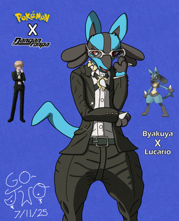 anthro black_clothing chest_spike clothing eyewear glasses male paws red_eyes snout solo spikes spikes_(anatomy) tail wearing_glasses go-two danganronpa danganronpa:_trigger_happy_havoc nintendo pokemon spike_chunsoft byakuya_togami canid canine generation_4_pokemon lucario mammal pokemon_(species) absurd_res hi_res