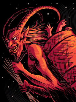 2_horns biped curved_horn hair holidays horn long_beard long_hair male night red_body red_skin sky solo star starry_sky white_eyes sygnin christmas krampus bovid caprine caprine_demon demon goat_demon humanoid mammal 2025 hi_res