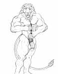 anthro circumcised circumcision_scar flaccid genital_scar genitals humanoid_genitalia humanoid_penis male muscular muscular_anthro muscular_male penis scar solo tail sudonym felid lion mammal pantherine black_and_white monochrome