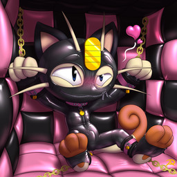 3_toes ankle_cuffs anthro bdsm biped blue_eyes blush bodysuit bondage bound bulge chain chained clothed clothing cuff_(restraint) feet gimp gimp_suit glistening heart_symbol latex latex_clothing latex_skinsuit lock male padded_room padlock restraints shackles skinsuit solo tight_clothing toes wrist_cuffs zipper zipper_mouth radasus nintendo pokemon felid feline generation_1_pokemon mammal meowth pokemon_(species) 1:1 2021 digital_drawing_(artwork) digital_media_(artwork) hi_res