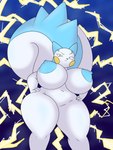 anthro areola big_breasts blue_areola blue_nipples breasts featureless_crotch female hand_on_hip huge_breasts light looking_at_viewer looking_down looking_down_at_viewer low-angle_view nipples nude pose smug solo tail thick_thighs wide_hips punch_pubby nintendo pokemon generation_4_pokemon pachirisu pokemon_(species) 3:4 absurd_res digital_drawing_(artwork) digital_media_(artwork) hi_res lighting restricted_palette shaded soft_shading