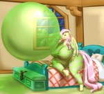 2023 anthro anthrofied balloon_fetish bed bedroom big_breasts blowing_balloon blues64 blush breasts building butterfly_pattern clothed clothing detailed equid equine eyes_closed female fluttershy_(mlp) friendship_is_magic furniture green_balloon green_chest green_pajamas hair hasbro hi_res horse house house_background huge_breasts mammal marauder6272 my_little_pony night on_bed pajamas pattern_bedding pattern_pajamas pillow pink_bed pink_bedding pink_hair pink_tail plant pony puffed_cheeks shaded sitting sitting_on_bed solo tail thick_thighs tree white_pillow window wings yellow_body yellow_wings