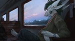 anthro depressive male melancholic sad sitting solo thinking train travel vehicle conditional_dnp latex_(artist) journey mythology dragon fish marine mythological_creature mythological_scalie scalie sergal shark 2024 hi_res