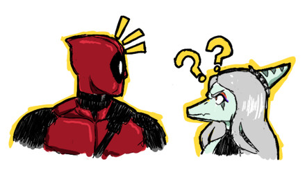 amber_eyes anthro bone_frill clothed clothed_anthro clothed_human clothed_male clothing duo eyeliner female frill_(anatomy) grey_body grey_hair grey_scales hair long_hair makeup male male_human question_mark scales simple_background snout superhero_costume white_background jauntyweb cavemanon_studios goodbye_volcano_high ko_op_(game_developer) marvel snoot_game deadpool fang_(gvh) human mammal prehistoric_species pterosaur reptile scalie 2024 crossover digital_drawing_(artwork) digital_media_(artwork) nonbinary_(lore)
