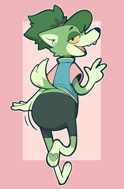anthro bottomwear butt clothed clothed_anthro clothed_female clothing dipstick_tail facial_markings female female_anthro fingers geometric_background gloves_(marking) green_body green_hair green_pawpads green_tail hair head_markings leg_markings looking_at_viewer looking_back looking_back_at_viewer markings monobutt muzzle_(marking) open_mouth open_smile pawpads pink_background raised_hand rear_view shorts simple_background smile socks_(marking) solo tail tail_markings teeth topwear yellow_sclera conditional_dnp welwraith gamecade_(ncs) nance_(ncs) canid canine canis mammal wolf 2026 digital_drawing_(artwork) digital_media_(artwork) full-length_portrait portrait