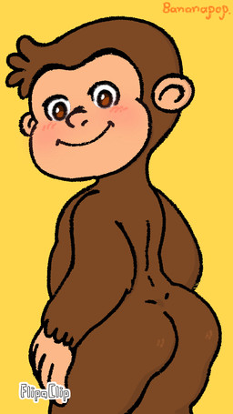 anthro blush blush_lines brown_body brown_ears brown_eyes brown_fur brown_hair brown_nose butt fur hair looking_at_viewer looking_back male multicolored_body multicolored_fur orange_background rear_view shaking_butt simple_background smile solo standing text two_tone_body two_tone_fur young young_anthro young_male bananapop curious_george_(series) curious_george ape haplorhine mammal primate 2025 2d_animation 9:16 animated animated_gif artist_name digital_media_(artwork) flipaclip_(artwork) hi_res loop short_playtime