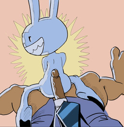 accessory ambiguous_gender anthro big_penis bottomless bottomless_anthro brown_body brown_fur brown_penis clothed clothing duo first_person_view fur genitals glans glistening glistening_genitalia glistening_glans glistening_penis hot_dogging looking_at_viewer male male/ambiguous necktie on_bottom on_top penis pink_background reverse_cowgirl_position sex simple_background smile suit_jacket top_pov white_body white_fur big-fig sam_and_max max_(sam_and_max) samuel_dog canid canine canis domestic_dog lagomorph leporid mammal rabbit hi_res male_(lore)