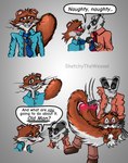 age_difference anthro bradley_the_badger butt_slap dominant dominant_male duo male male/male otk sketcheigh_the_weasel slap spanking submissive submissive_male text sketchytheweasel badger mammal mustelid musteline true_musteline weasel english_text