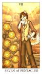 2013 anthro brown_hair canid canine canis card card_template clothed clothing cloud domestic_dog english_text eyewear feralise fortune_telling fur glasses hair husky male mammal minor_arcana nordic_sled_dog occult_symbol outside pentacle pentacles_(tarot) plant roman_numeral seven_of_pentacles_(tarot) solo solsky spitz staff symbol tarot tarot_card text white_body white_fur yellow_body yellow_fur