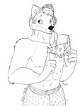 abs anthro biting_panties boxers_(clothing) bra claws clothed clothing male muscular muscular_arms muscular_male panties solo topless underwear whiskers cybercorn_entropic inktober mythology canid canine mammal mythological_canine mythological_creature werecanid werecanine werecreature werewolf 2021 3:4 black_and_white monochrome