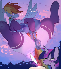 animal_genitalia animal_vulva anus bodily_fluids breast_milking clothing daydream ejaculation equine_anus equine_genitalia equine_vulva female female/female feral genital_fluids genitals heart_symbol imagination lactating legwear masturbation pubes puffy_anus spread_wings stockings teats thigh_highs vaginal_fluids vaginal_squirting vulva wings sinful_pie friendship_is_magic hasbro my_little_pony rainbow_dash_(mlp) twilight_sparkle_(mlp) equid equine horse mammal pony absurd_res hi_res