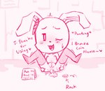 anthro bodily_fluids bottomless clothed clothing cum cum_from_pussy cum_in_pussy cum_inside dialogue female female_anthro genital_fluids genitals leaking_cum legwear loli naive prostitution pussy solo text thigh_highs young young_anthro young_female oversleeper carrol_(oversleeper) lagomorph leporid mammal rabbit english_text monochrome