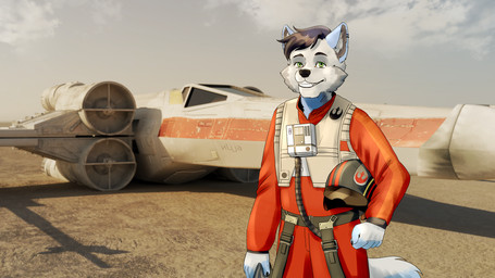 3d_background anthro armor belt black_hair blue_body blue_fur brown_hair clothed clothed_anthro clothing desert ear_piercing ear_ring engine flight_suit front_view full_body_suit fur green_eyes grey_body grey_fur hair harness headgear helmet helmet_in_hand holding_armor holding_headgear holding_helmet holding_object landscape looking_at_viewer male multicolored_body multicolored_fur open_mouth orange_jumpsuit outside piercing pilot pilot_helmet rebel rebel_alliance rebel_alliance_starbird ring_piercing scenery science_fiction ship sky smile solo spacecraft standing tail teeth two_tone_body two_tone_fur uniform vehicle watercraft white_body white_fur white_tail wings x-wing x-wing_uniform nlija star_wars doomsmoker canid canine fox mammal 16:9 2025 3d_(artwork) colored crossover digital_drawing_(artwork) digital_media_(artwork) hi_res mixed_media shaded widescreen