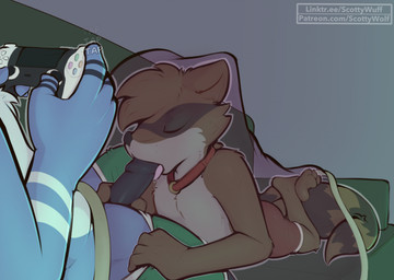 anthro anthro_on_anthro anthro_penetrated anthro_penetrating anthro_penetrating_anthro black_penis blue_body blue_feathers brown_body brown_fur clothed clothing collar controller duo facial_markings feathers fellatio fur gaming gaming_while_penetrating genitals head_markings holding_controller holding_object humanoid_genitalia humanoid_penis male male/male male_penetrated male_penetrating male_penetrating_male markings mask_(marking) oral partially_clothed penetration penile penis sex striped_markings striped_tail stripes tail tail_markings underwear underwear_down underwear_only scottydoesstuff cartoon_network regular_show mordecai_(regular_show) rigby_(regular_show) avian bird mammal procyonid raccoon hi_res