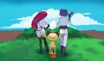 anthro butt butt_grab female flower group hand_on_butt male nature nature_background plant rose_(flower) trio smolevn nintendo pokemon team_rocket james_(team_rocket) jessie_(team_rocket) meowth_(team_rocket) generation_1_pokemon human mammal meowth pokemon_(species) hi_res