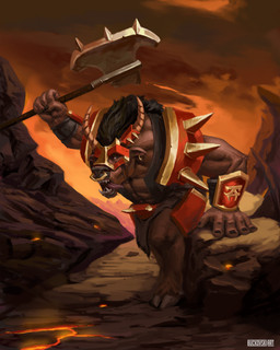 anthro armor axe black_mane bracers brown_body brown_fur cloven_hooves ear_piercing ear_ring fangs fur holding_axe holding_object holding_weapon hooves horn male mane mask muscular open_mouth outside piercing ring_piercing solo teeth tongue tongue_out unconvincing_armor unguligrade weapon buckovskiart european_mythology greek_mythology mythology warhammer_(franchise) warhammer_fantasy bovid bovine mammal minotaur colored full-length_portrait hi_res portrait