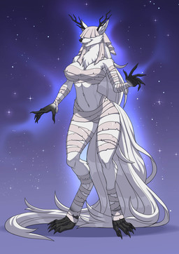4_toes 5_fingers anthro anthrofied antlers arm_wraps black_nose breasts chest_wraps feet female fingers fur hindpaw horn humanoid_hands leg_wraps navel paws smile solo standing tail teeth toes veil white_body white_fur wraps alanscampos bloodborne fromsoftware sony_corporation sony_interactive_entertainment vicar_amelia beast_(bloodborne) canid canine canis mammal wolf 2025 absurd_res hi_res