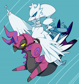 ambiguous_gender blue_eyes bridle duo feral open_mouth simple_background yellow_eyes winte mythology nintendo pokemon arthropod dragon generation_5_pokemon legendary_pokemon myriapod mythological_creature mythological_scalie pokemon_(species) reshiram scalie scolipede 2015 hi_res