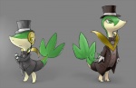 bow_(feature) bow_tie clothed clothing duo eyewear feral fully_clothed gloves handwear hat headgear headwear male monocle suit terribly_british top_hat longlevy nintendo pokemon fan_character tangle generation_5_pokemon pokemon_(species) reptile scalie servine snivy digital_media_(artwork) full-length_portrait portrait