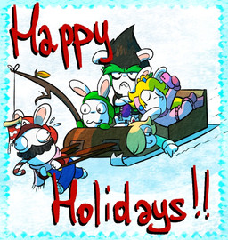 2_toes 4_fingers :3 alternate_costume anthro barefoot belt black_clothing black_eyes black_facial_hair black_hair black_jacket black_mustache black_topwear blue_border bodily_fluids border bottomwear candy candy_cane candy_cane_in_mouth cellphone closed_frown clothed clothed_anthro clothed_female clothed_male clothing crossed_arms crown derp_eyes dessert electronics eyebrows eyes_closed facial_hair fangs featureless_crotch feet female female_anthro fingers food frown fully_clothed fully_clothed_anthro fully_clothed_female fully_clothed_male gem green_belt green_clothing green_eyebrows green_hair green_handwear green_mittens green_shirt green_topwear group grumpy hair hair_over_eye half-closed_eyes hand_behind_head handwear happy headgear holding_cellphone holding_object holding_phone holding_stick holidays jacket leaning_on_another light long_ears long_hair looking_at_another lying male male_anthro mittens mouth_closed multicolored_hair mustache narrowed_eyes no_eyebrows noseless on_back open_belt pants pawpads phone pink_bottomwear pink_clothing pink_handwear pink_mittens pink_pants pink_sweater pink_topwear pizza pizza_slice purple_clothing purple_shirt purple_topwear red_clothing red_sweater red_topwear sapphire_(gem) shirt short_hair sideways_hat sleigh sleigh_ride smile smiling_at_another snow standing stick straining sweat sweatdrop sweater taking_picture taking_selfie tan_eyelids tan_inner_ear tan_pawpads teal_clothing teal_topwear teeth text thick_eyebrows toes topwear torn_clothing torn_shirt torn_topwear two_tone_hair walking randomrabbidramblings mario_bros mario_plus_rabbids_kingdom_battle mario_plus_rabbids_sparks_of_hope nintendo raving_rabbids rayman_(series) ubisoft edge_(mario_plus_rabbids) rabbid_luigi rabbid_mario rabbid_peach rabbid_rosalina lagomorph mammal rabbid 2023 colored crossover digital_drawing_(artwork) digital_media_(artwork) english_description english_text lighting shaded