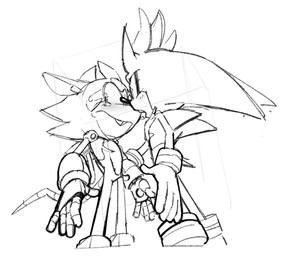 anthro blush bracelet buckteeth chest_tuft clothing duo eye_contact gloves hair handwear interspecies jewelry long_hair looking_at_another male male/male quills_(anatomy) robotic_arm teeth tuft galaxylover06 sega sonic_the_hedgehog_(series) fan_character rocket_the_rat silver_the_hedgehog eulipotyphlan hedgehog mammal murid murine rat rodent hi_res monochrome