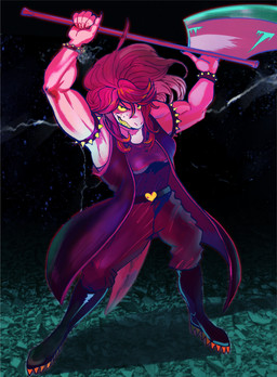 anthro axe clothed clothing female hair purple_body solo weapon komarukoune deltarune undertale_(series) susie_(deltarune) mammal reptile scalie 2018 absurd_res hi_res