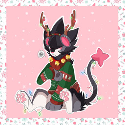 4_fingers 4_toes ambiguous_gender bell bell_collar black_body black_fur bodily_fluids border christmas_clothing christmas_decorations christmas_lights christmas_sweater christmas_topwear clothing collar ear_piercing ear_ring fake_antlers fake_horns feet feral fingers frown frustrated fur grey_body grey_fur grey_tail heart_symbol holidays multicolored_body multicolored_fur musical_note musical_symbol pawpads piercing pink_background pink_inner_ear pink_nose pink_pawpads ring_piercing simple_background sitting snaggle_tooth snowflake solo speech_bubble sweat sweatdrop sweater symbol tail tan_body tan_fur toes topwear white_border jupiters christmas nintendo pokemon thunder_(sanicgamer1999) generation_4_pokemon luxray pokemon_(species) 1:1 full-length_portrait hi_res portrait