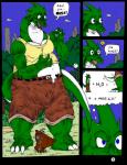 2003 anthro belly blue_eyes body_size_growth claws color_edit colored comic dnapalmhead dragon english_text green_body green_scales growth macro male muscle_growth musclegut muscular muscular_anthro muscular_male mythological_creature mythological_scalie mythology redsaber scales scalie size_transformation solo tail text third-party_edit traditional_media_(artwork) transformation