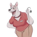 anthro clothed clothing collar crossgender electrical_plug female mascot open_mouth solo teeth_showing borisramos target_corporation bullseye_(target) bull_terrier canid canine canis domestic_dog hunting_dog mammal terrier 1:1 2024 hi_res