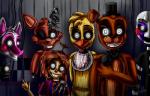 anthro bow_(feature) bow_tie exposed_endoskeleton eye_patch eyewear female group machine male pirate artyjoyful five_nights_at_freddy's five_nights_at_freddy's_3 scottgames phantom_balloon_boy_(fnaf) phantom_chica_(fnaf) phantom_foxy_(fnaf) phantom_freddy_(fnaf) phantom_mangle_(fnaf) phantom_marionette_(fnaf) animatronic avian bear bird canid canine chicken fox galliform gallus_(genus) ghost mammal phasianid robot spirit hi_res