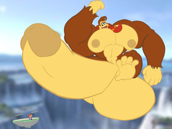 anthro big_muscles big_penis genitals huge_muscles huge_penis hyper hyper_genitalia hyper_muscles hyper_penis macro_male male muscular penis size_difference solo yaboivanillo donkey_kong_(series) mario_bros nintendo super_smash_bros. donkey_kong_(character) mario hi_res