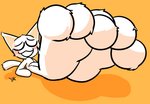 3_toes :3 ambiguous_gender anthro big_feet blush blush_stickers ears_up eyes_closed feet foot_fetish fur hand_on_crotch huge_feet hyper hyper_feet open_mouth orange_background simple_background sitting solo toes toony white_body white_fur yungknight doko_demo_issho sony_corporation sony_interactive_entertainment toro_inoue domestic_cat felid feline felis mammal absurd_res hi_res shaded simple_shading