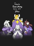 alternate_species anthro asgore_dreemurr asriel_dreemurr_(god_form) big_breasts black_sclera blonde_hair boss_monster_(undertale) bovid breasts bruised cape caprine claws cleavage clothed clothing crossgender crown english_text eyes_closed female frisk_(undertale) fur goat group hair headgear heart_(marking) hi_res horn long_ears mammal markings mature_anthro mature_female mtf_crossgender robertge text toriel undertale undertale_(series) white_body white_fur wide_hips
