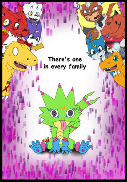 anthro blep blue_body green_body group male purple_body red_body sitting text tongue tongue_out white_body yellow_body tzoe611 bandai_namco digimon agumon agunimon appmon_(species) digimon_(species) gammamon gatchmon gekkomon guilmon gumdramon scalie shoutmon veemon english_text hi_res